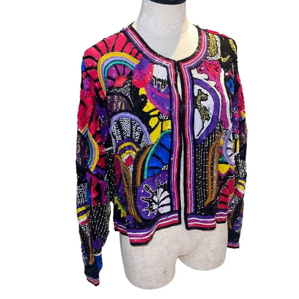 Judith Ann Creations Vintage Womens Beaded Cropped Jacket Size Large Multicolor - Picture 3 of 16
